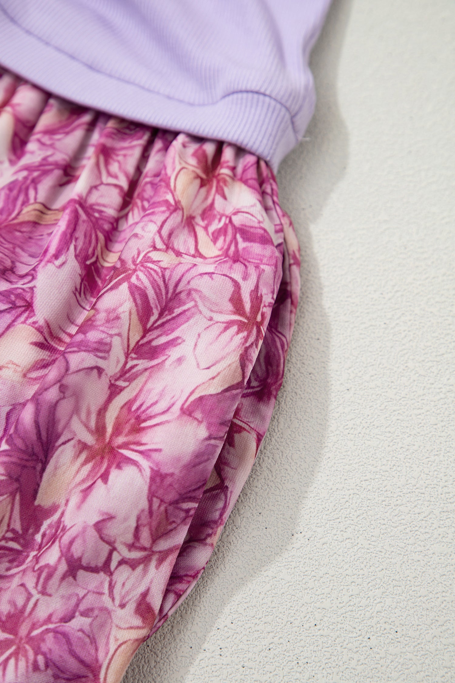 Purple Ribbed V Neck Tank Floral Contrast Patchwork Long Dress S-XL