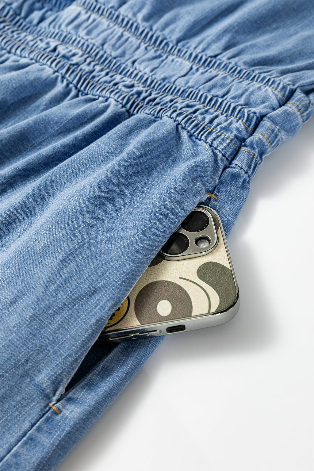 Blue Denim Elastic Waist Short Sleeve Mini Dress S-XL