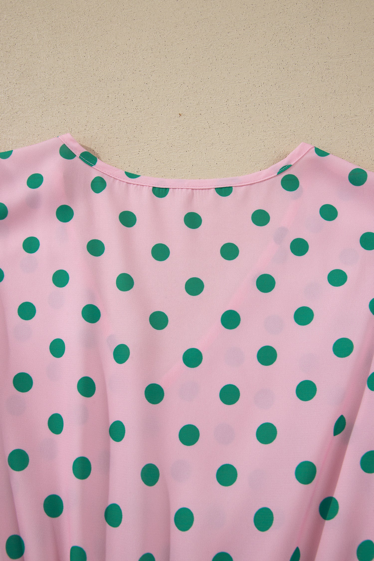 Shop Pink Polka Dot V-Neck Drawstring Tiered Babydoll Blouse at LivelyLooks