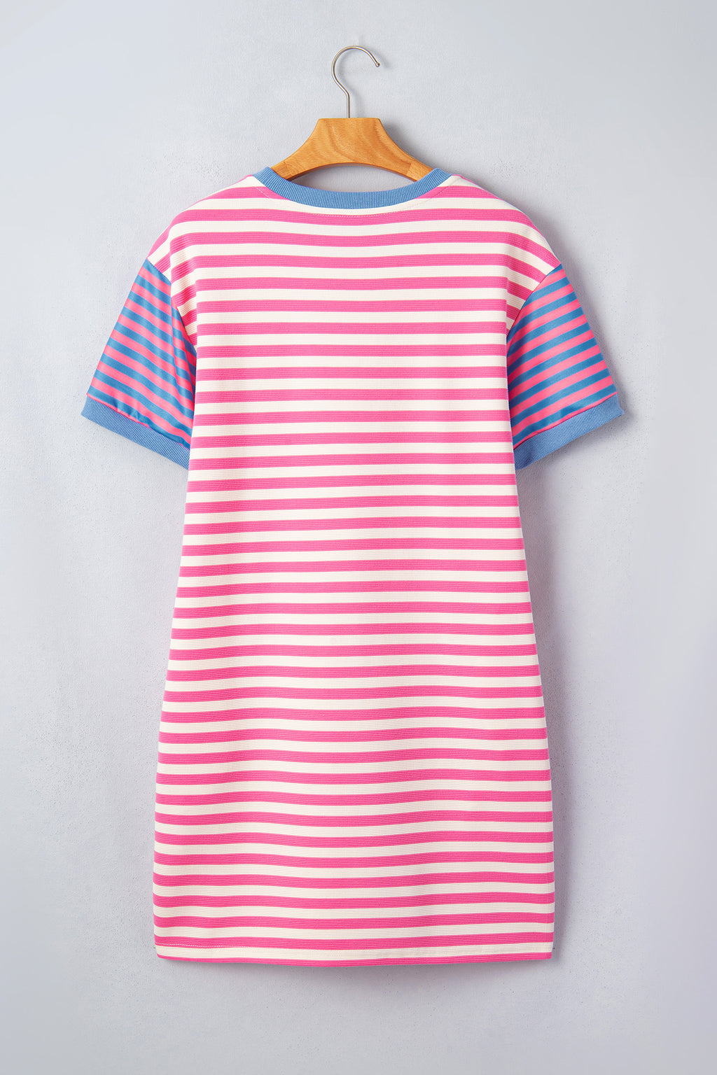 Women's Pink Stripe Patchwork Short Sleeve T-Shirt Shift Dress S-XL