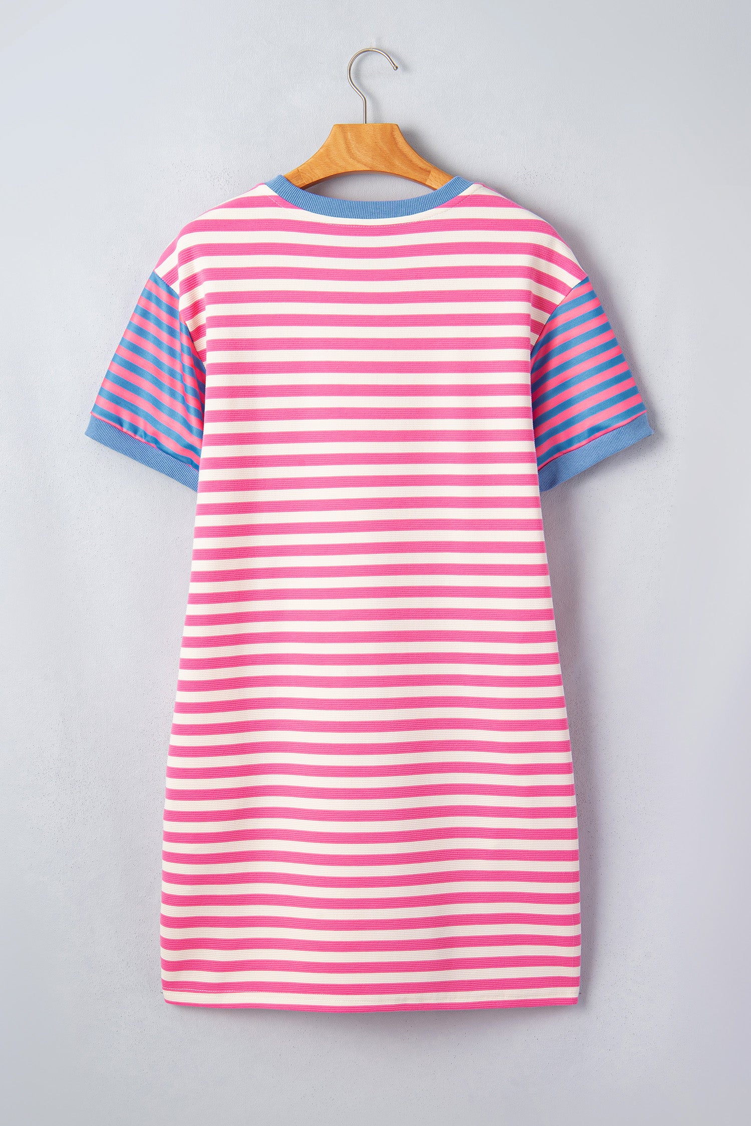Women's Pink Stripe Patchwork Short Sleeve T-Shirt Shift Dress S-XL