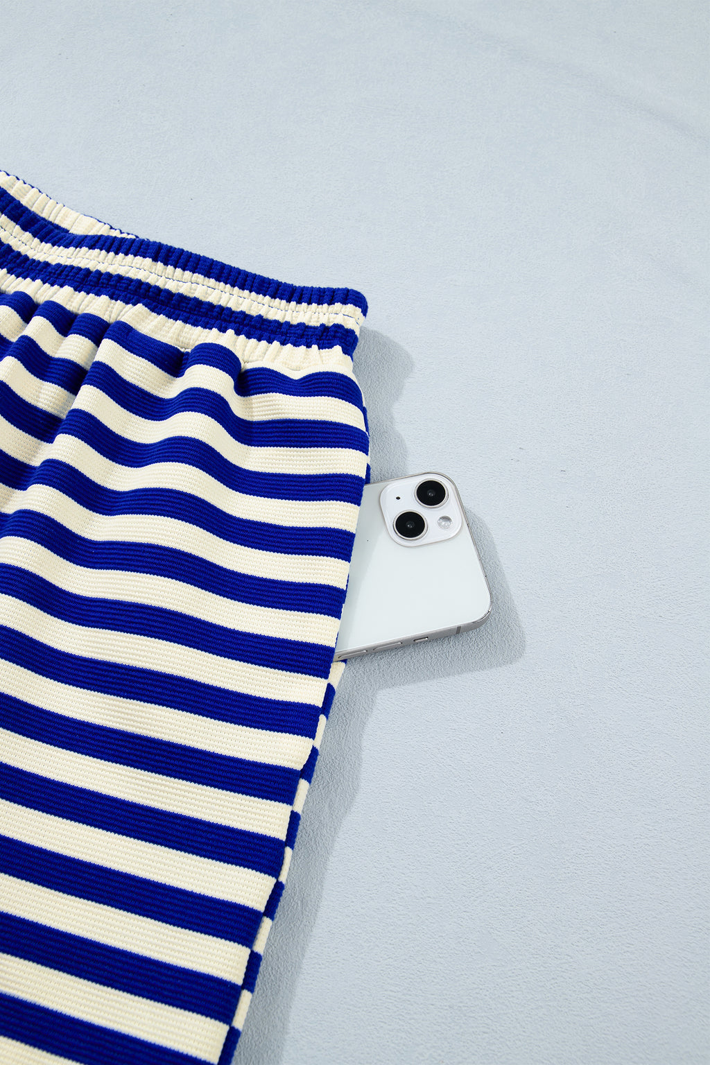 Striped Contrast Trim Cap Sleeve Top & Shorts Set – Blue
