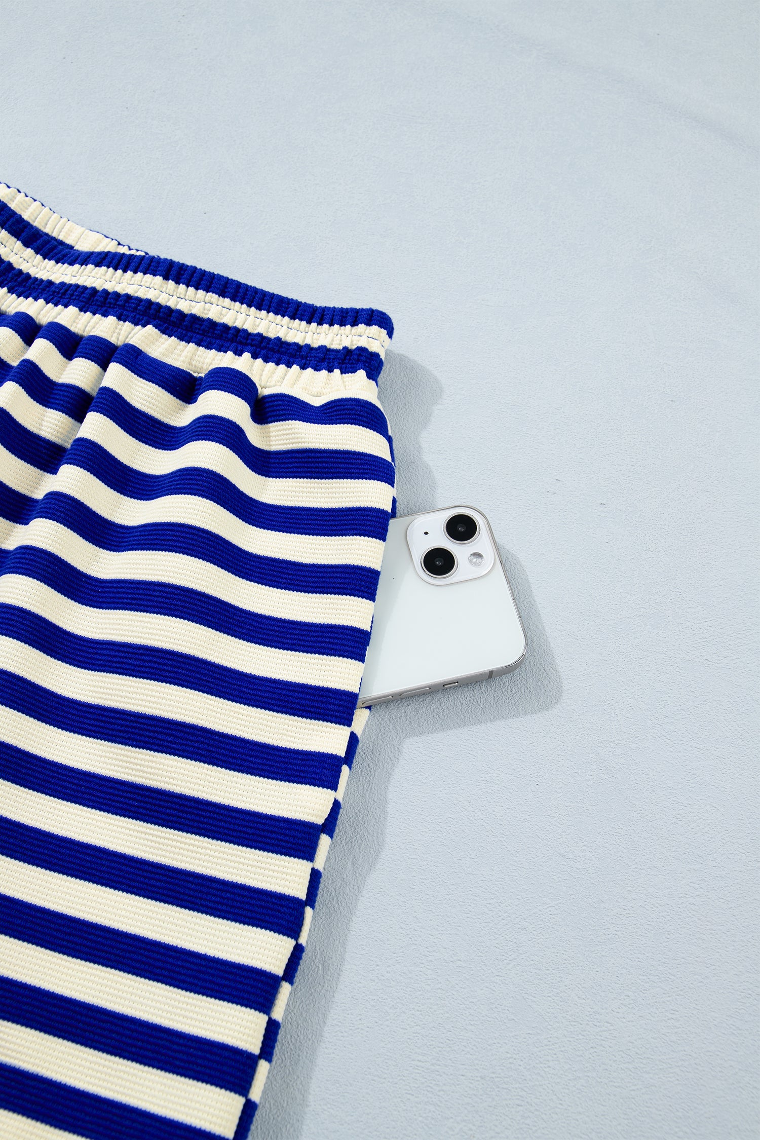 Striped Contrast Trim Cap Sleeve Top & Shorts Set – Blue