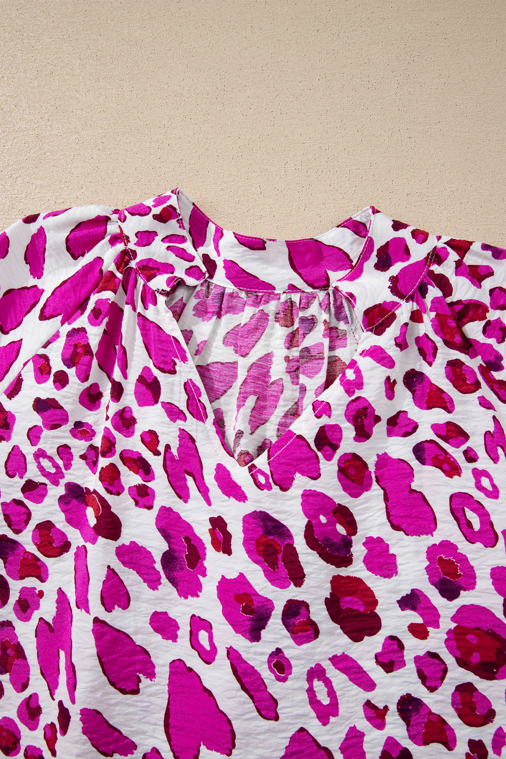 Pink Leopard Print V-Neck Bubble Sleeve Blouse | Sizes 8-22 | Lively Looks