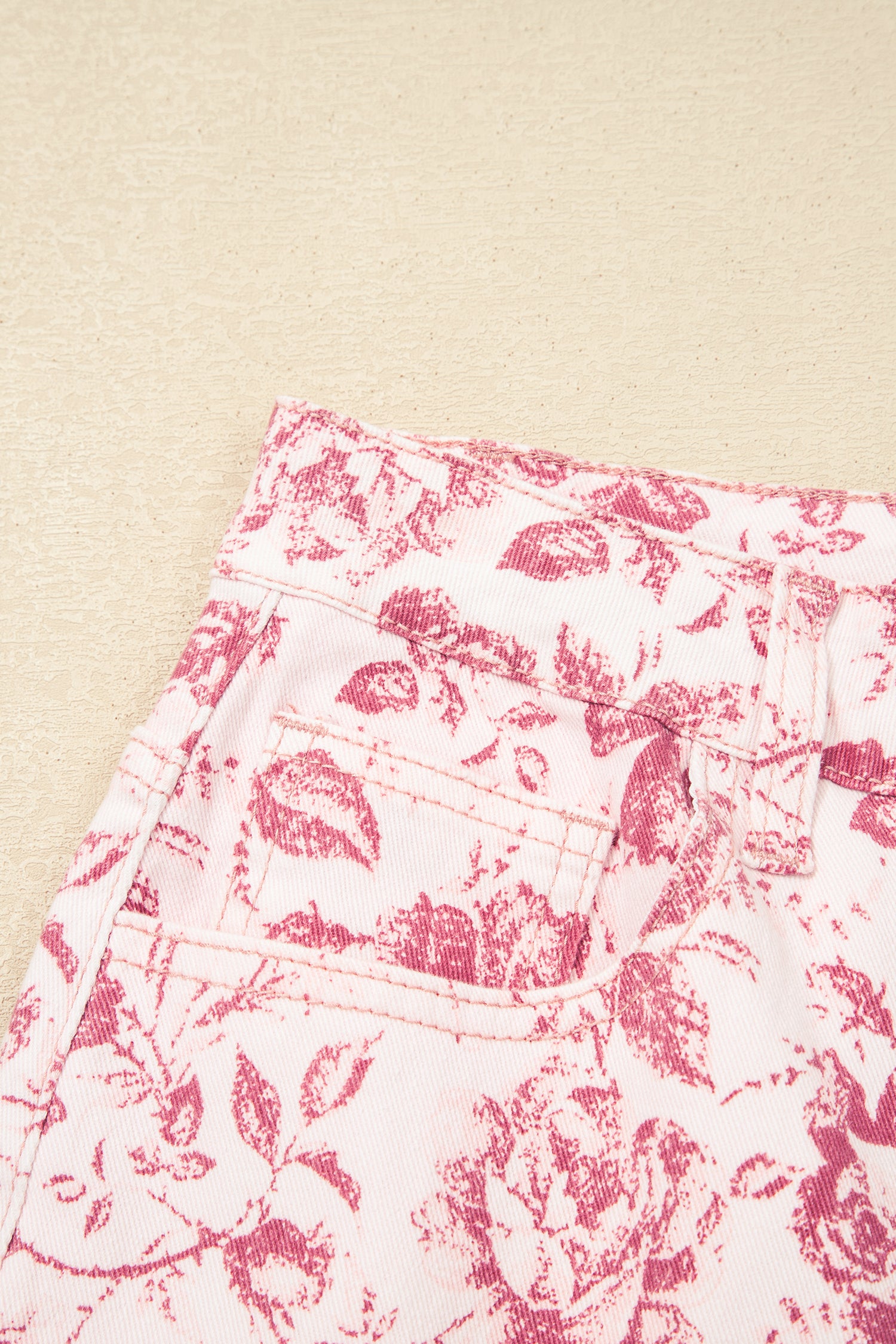 Pink Vintage Floral Print Wide Leg Denim Jeans | Sizes 4–16