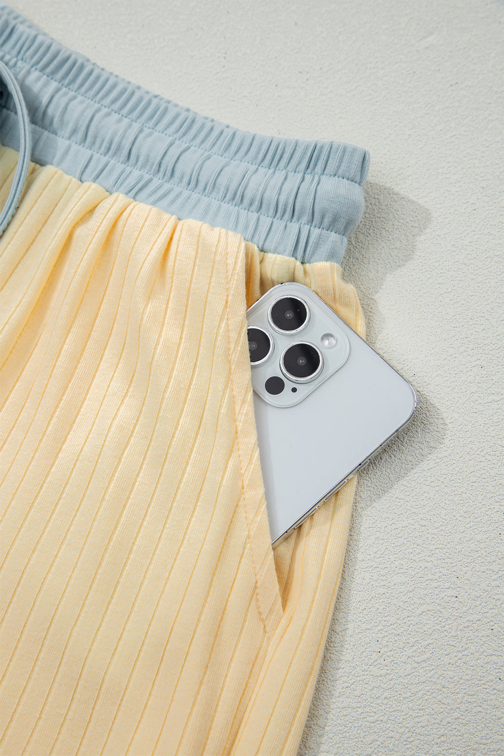 Mist Blue Ribbed Colour Block Tee & Shorts Co-ord Set