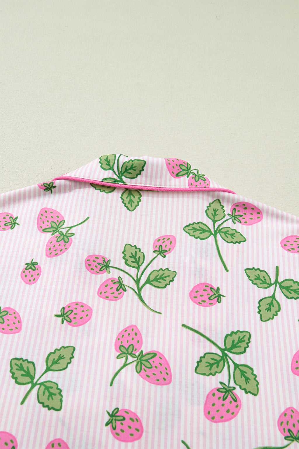 Women's Pink Strawberry Stripe Pyjama Set Short Sleeve Shirt & Shorts at LivelyLooks