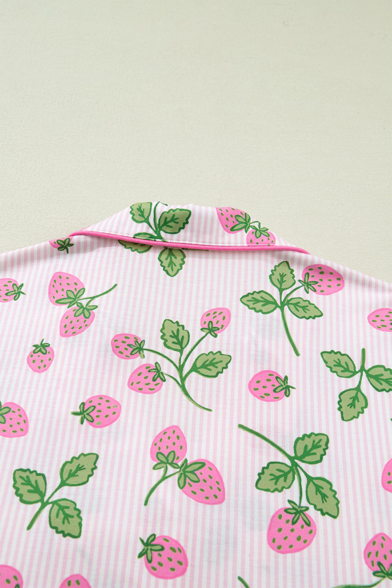 Women's Pink Strawberry Stripe Pyjama Set Short Sleeve Shirt & Shorts at LivelyLooks