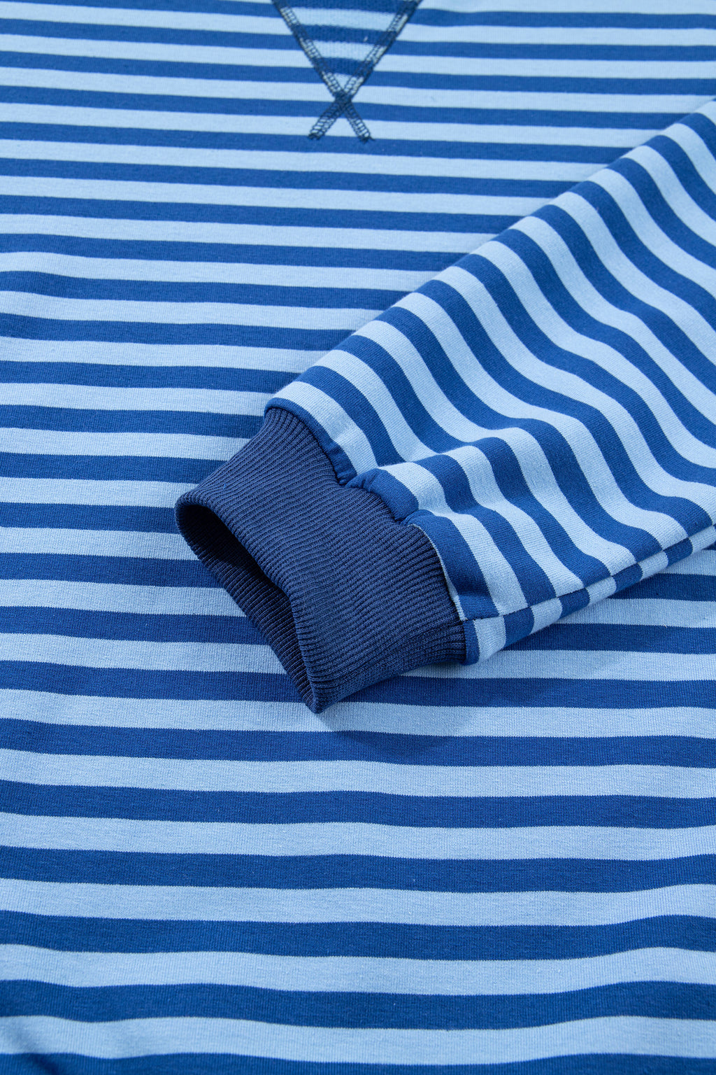 Blue Stripe Drop Shoulder Pullover & Elastic Waist Shorts Set