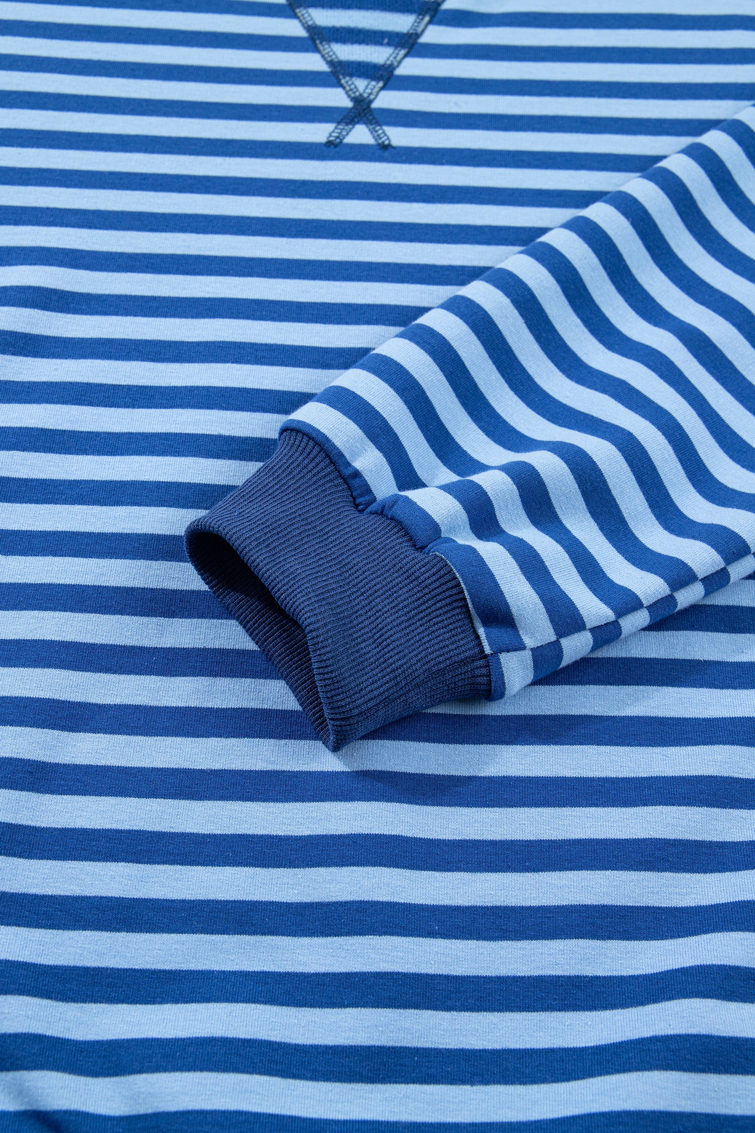 Blue Stripe Drop Shoulder Pullover & Elastic Waist Shorts Set