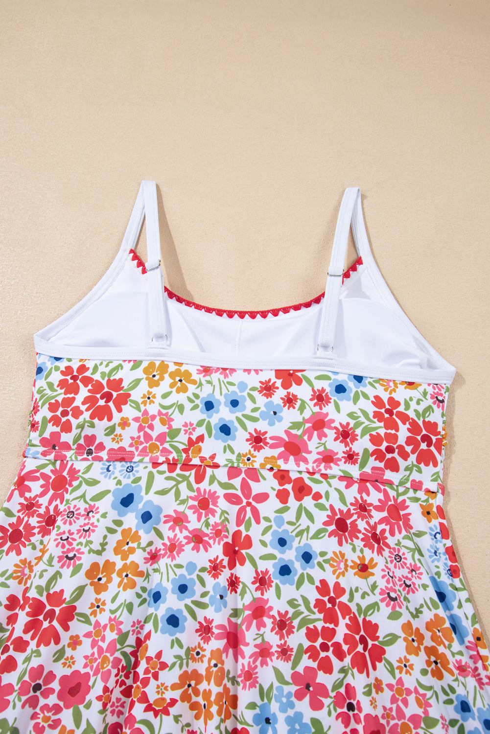 Women's Women Floral Print Ricrac Trim Spaghetti Strap One Piece Swim Dress S-2XL at LivelyLooks