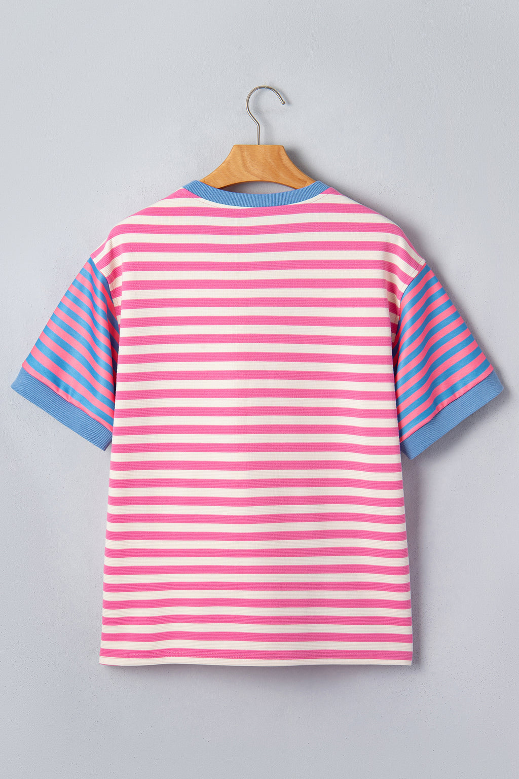 Pink Stripe Contrast Colourblock Short Sleeve Loose Tee