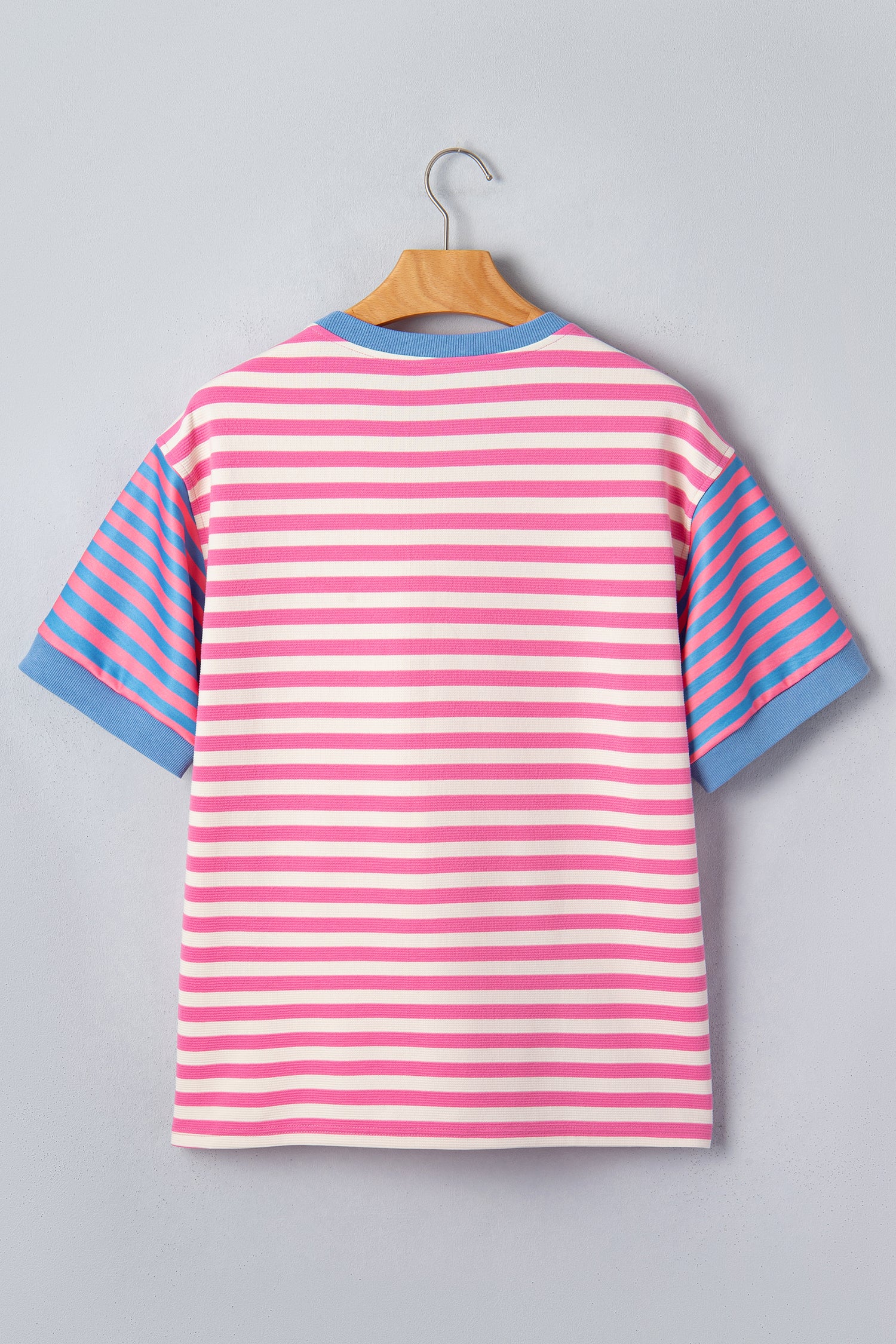 Pink Stripe Contrast Colourblock Short Sleeve Loose Tee