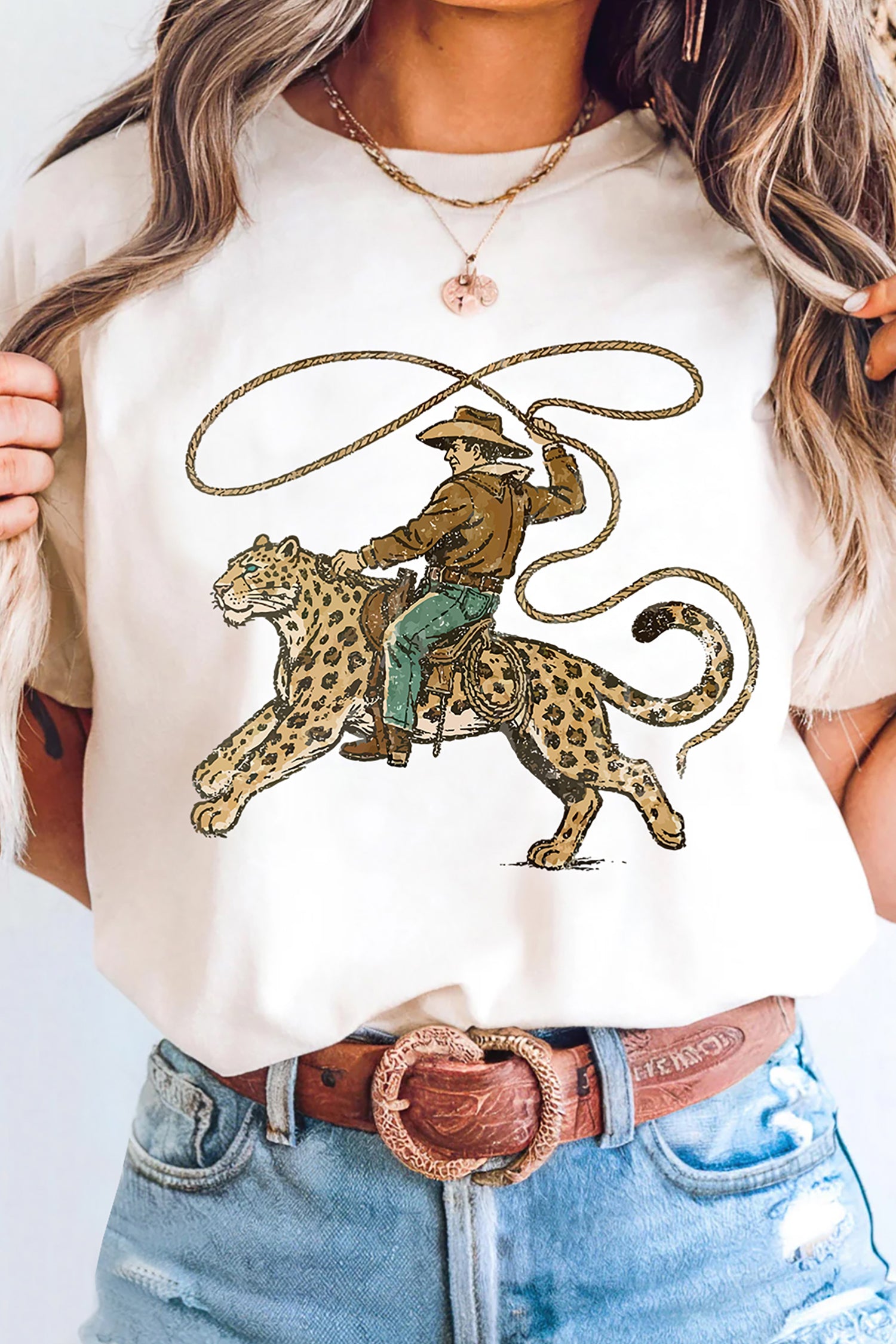 Shop White Cowboy Leopard Graphic Tee | Casual Western Top S-3XL at LivelyLooks