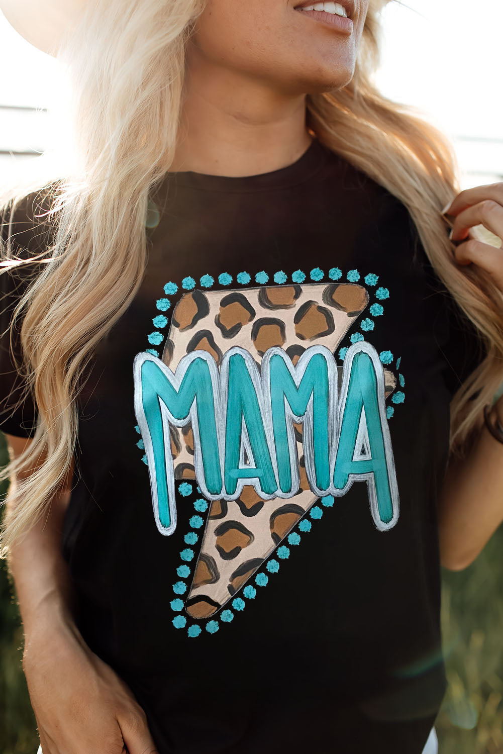 Shop Black Western MAMA Leopard Lightning Graphic Tee Animal Print T-Shirt Retro Top at LivelyLooks