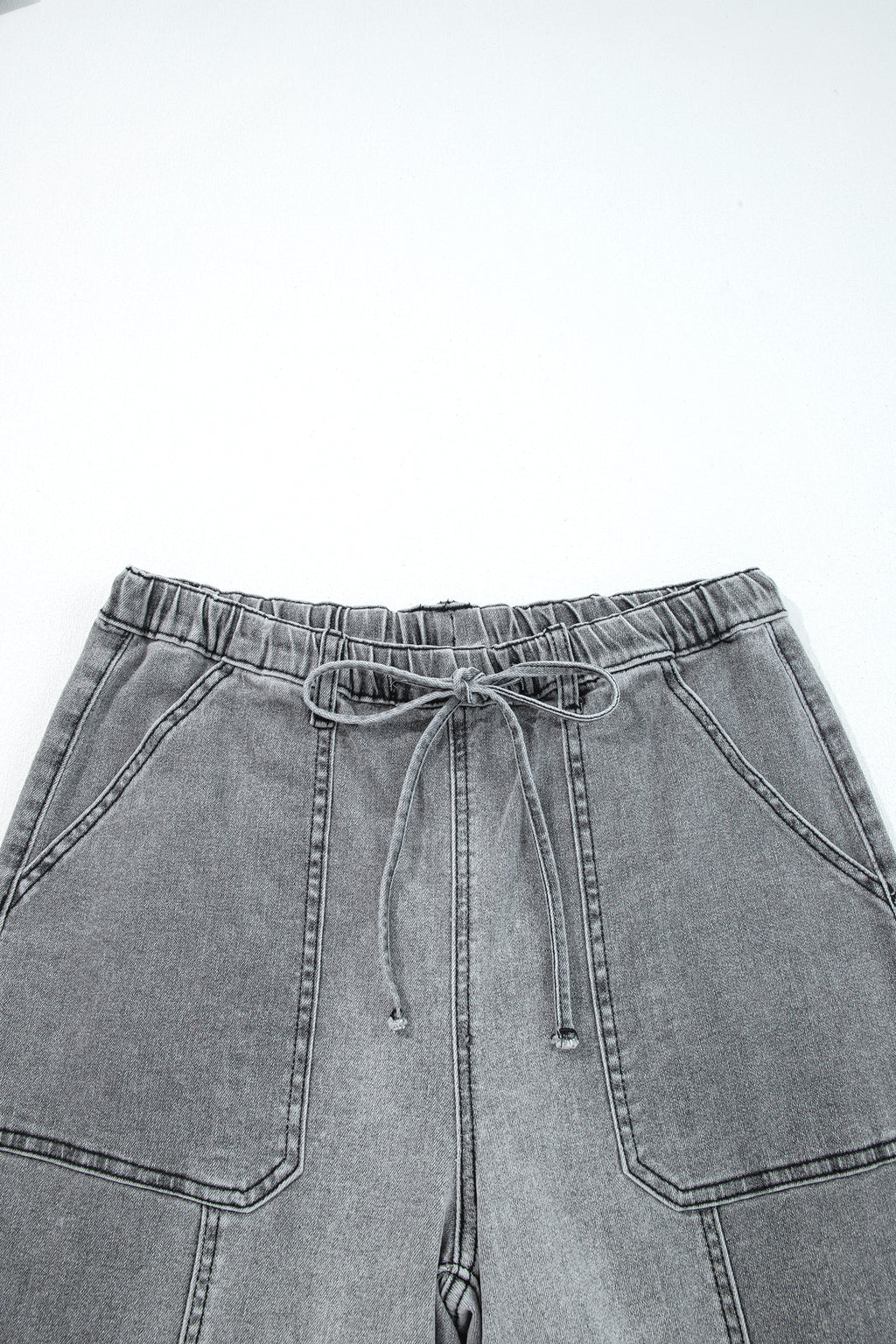 Shop Drawstring Seam Detail Raw Hem Wide Leg Denim Jeans UK 8-22 at LivelyLooks