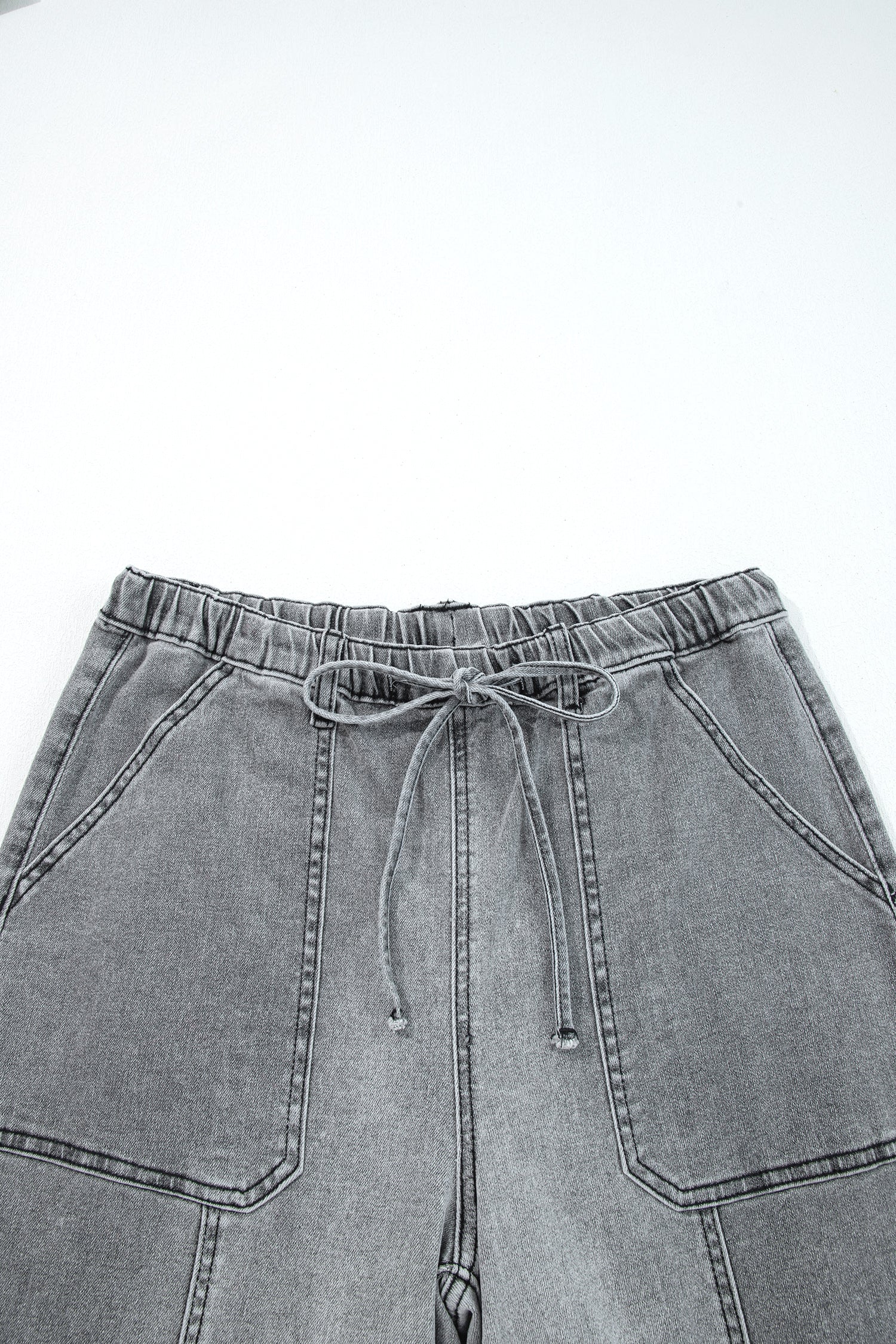 Shop Drawstring Seam Detail Raw Hem Wide Leg Denim Jeans UK 8-22 at LivelyLooks