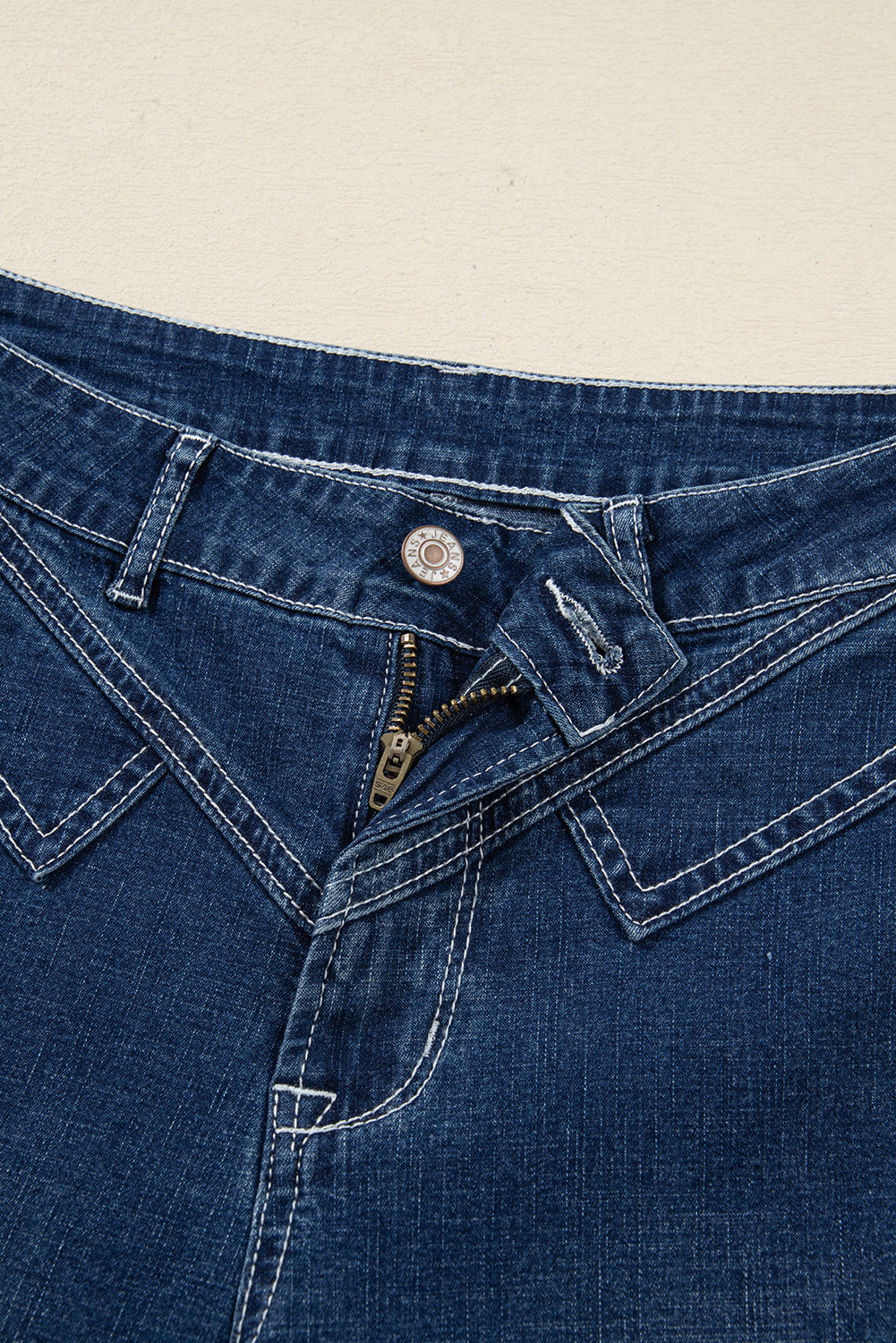 Sail Blue Loose Cuffed Jeans Stitched Waist Detail Women UK 4-16