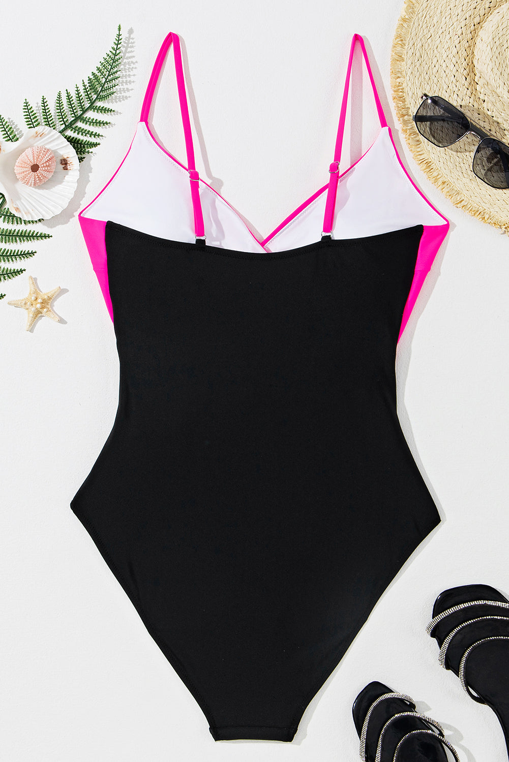 Pink Crossover Colour Block Cutout Monokini Swimsuit | UK 8-22