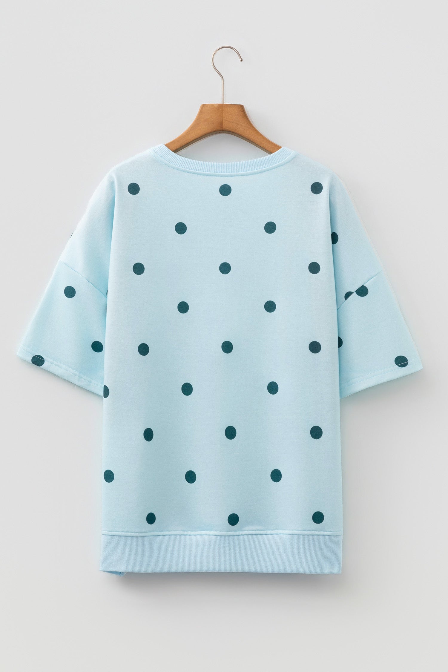 Women's Polka Dot Oversized Tee Crossed Seam Detail Yellow Sky Blue S-XL