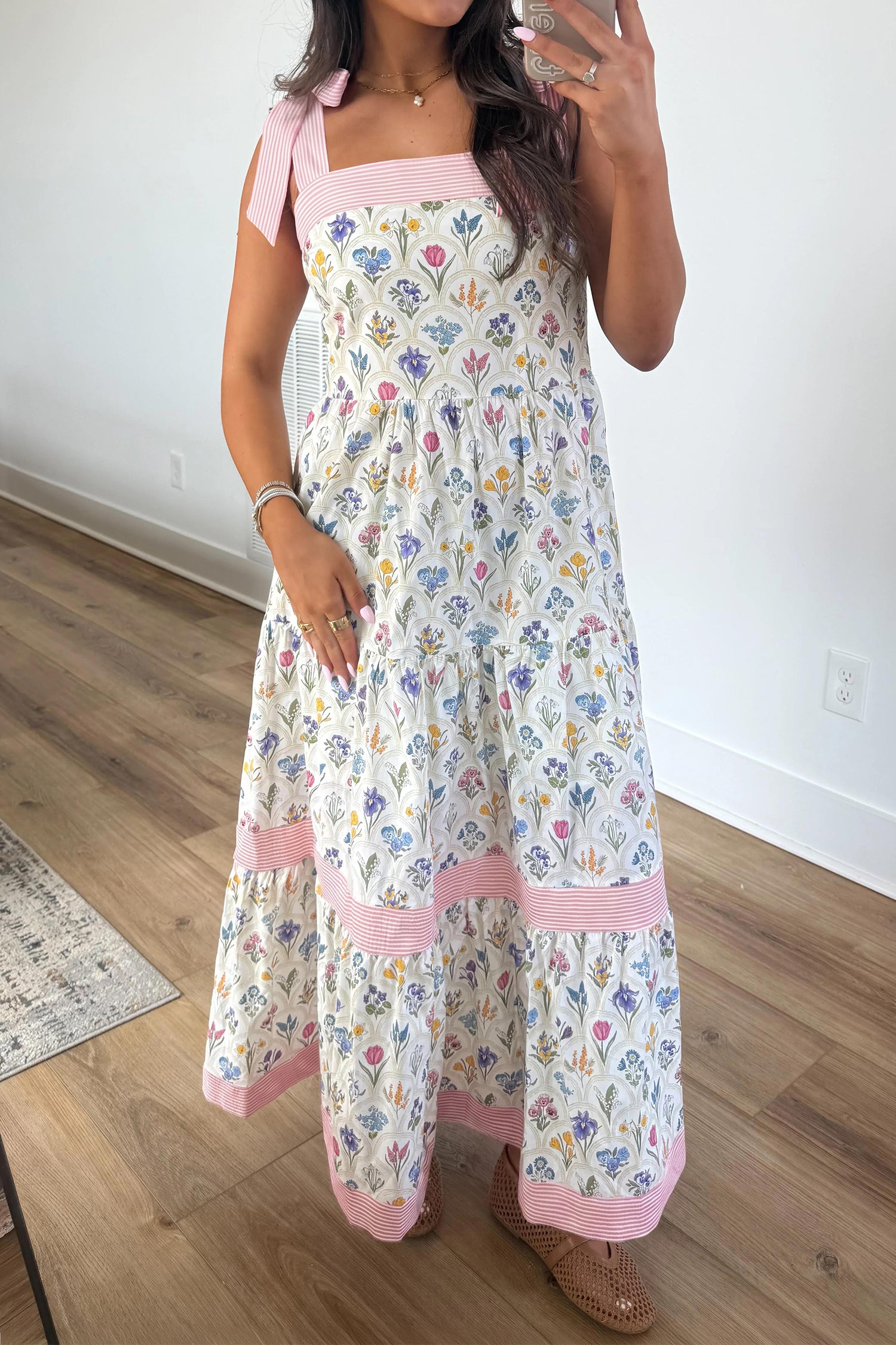 Floral Print Knot Strap A-Line Maxi Dress | Multicolour