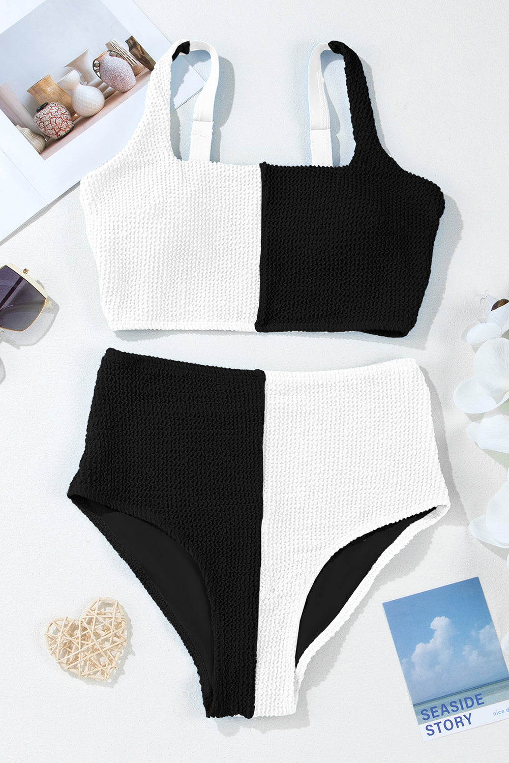 LivelyLooks Corded Colour Block Square Neck High Waist Bikini Set S-2XL women's fashion