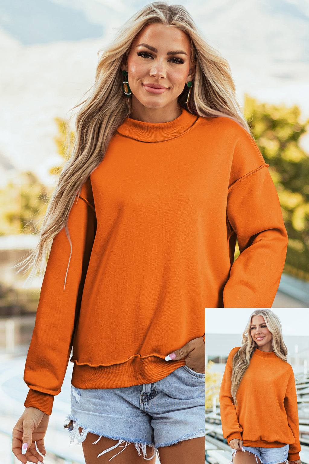 Carrot Oversized Reversible Sweatshirt Drop Shoulder Mock Neck Women S-XL