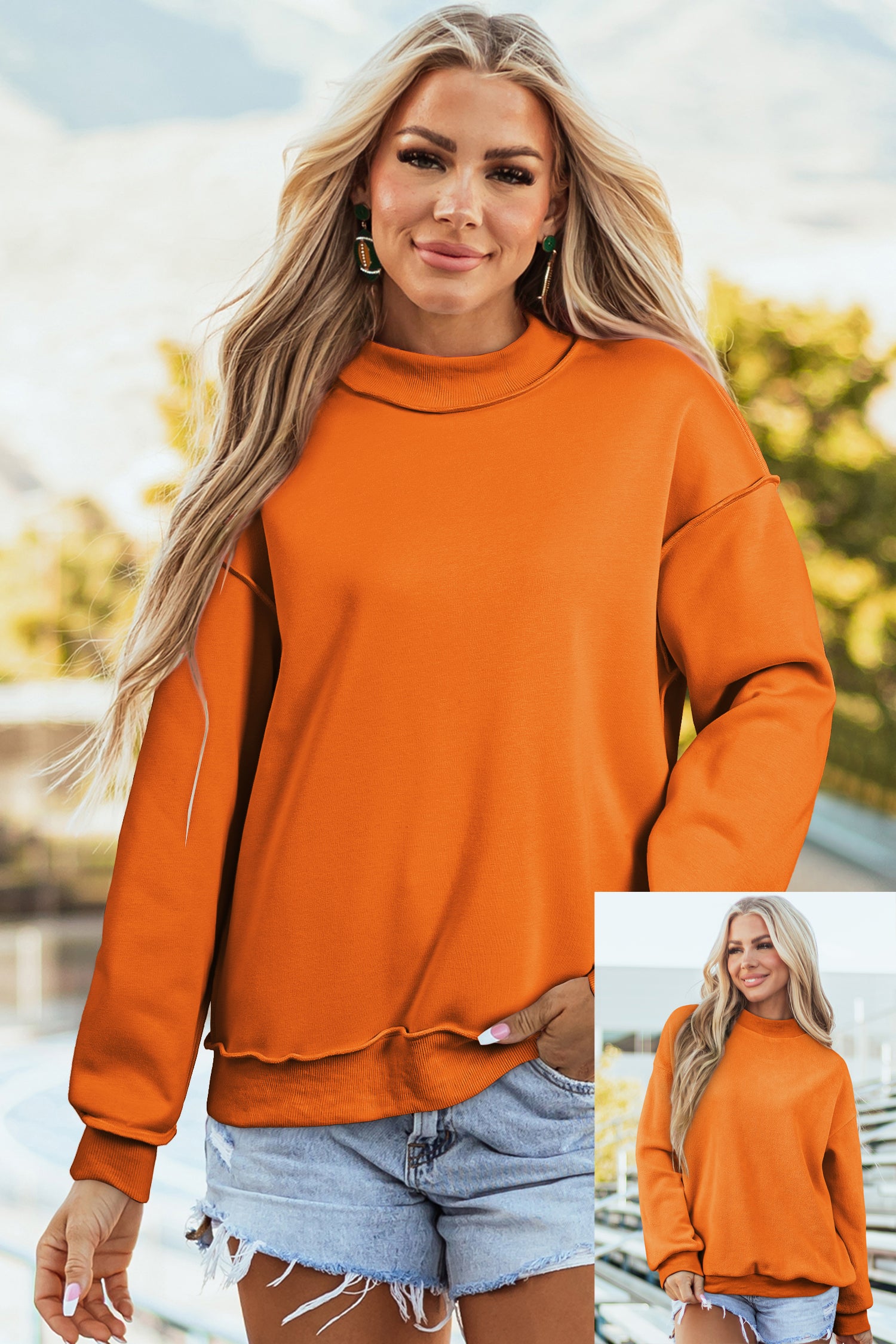 Carrot Oversized Reversible Sweatshirt Drop Shoulder Mock Neck Women S-XL