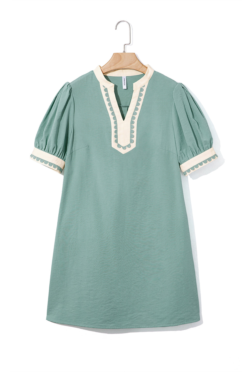 LivelyLooks Scallop Colour Block Trim Puff Sleeve Mini Dress Pink & Green women's fashion