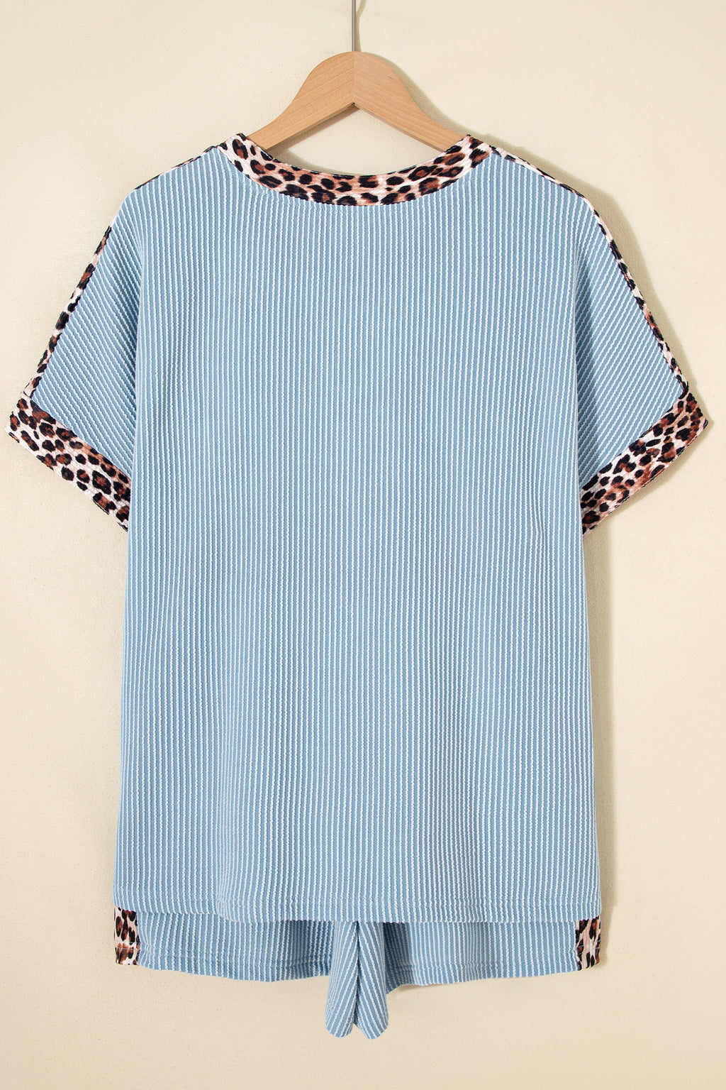 Ribbed Twist Short Set with Leopard Trim | Sky Blue, Light Grey & Sachet Pink