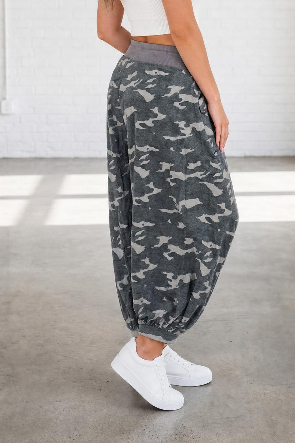 Camo Print Drawstring Cargo Barrel Pants | Khaki & Multicolour