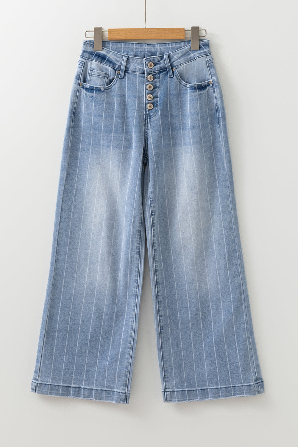 Shop Beau Blue Multi Buttons Pinstripe Wide Leg Jeans at LivelyLooks