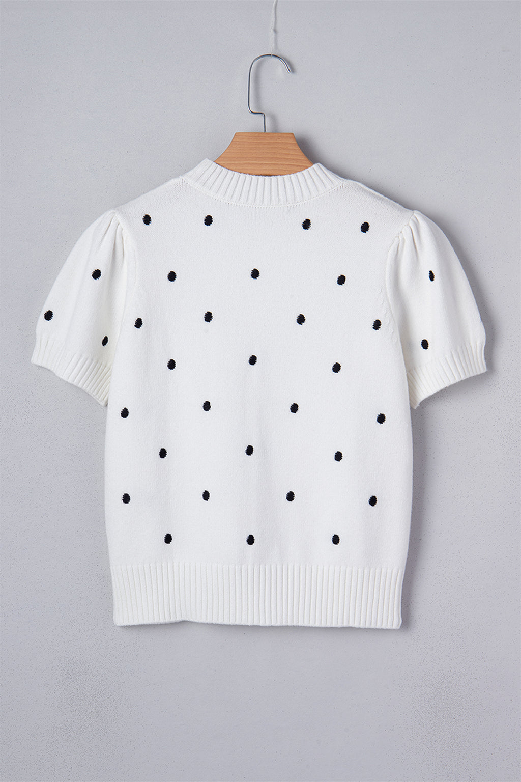 Women's Yellow Cream Elegant Polka Dot Bubble Short Sleeve Sweater at LivelyLooks
