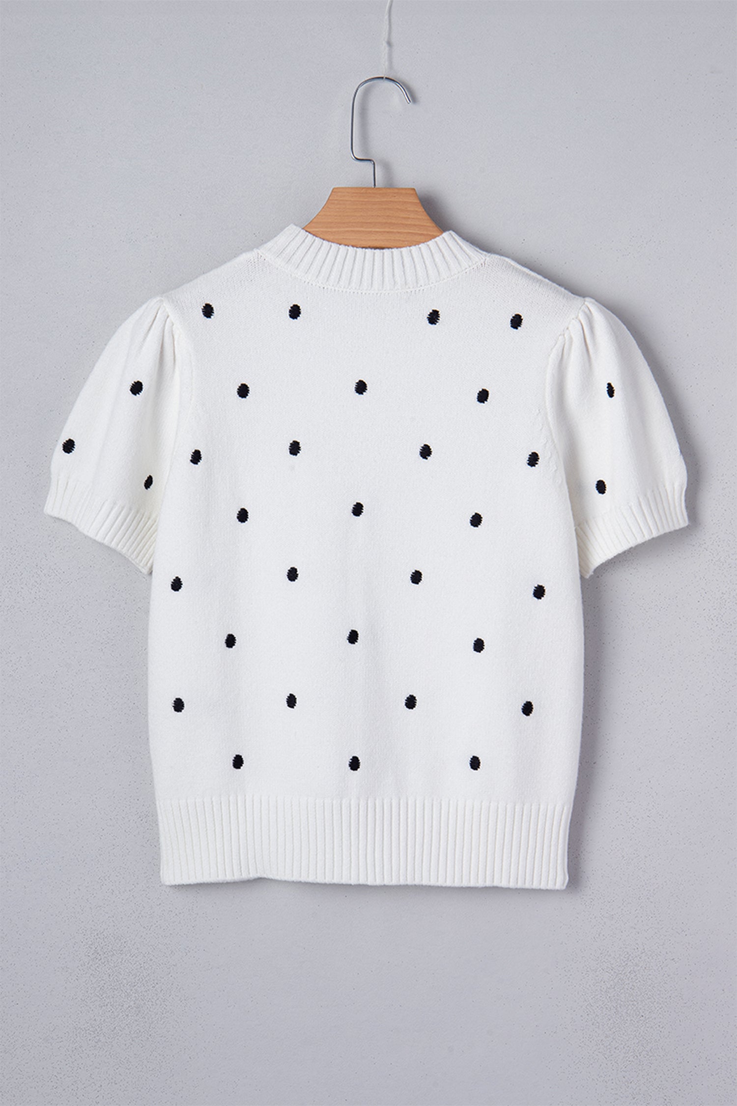 Women's Yellow Cream Elegant Polka Dot Bubble Short Sleeve Sweater at LivelyLooks