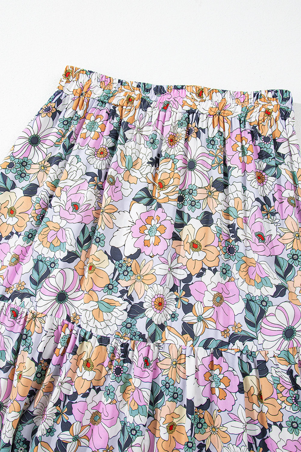 Bohemian Floral Print Tiered Split Maxi Skirt