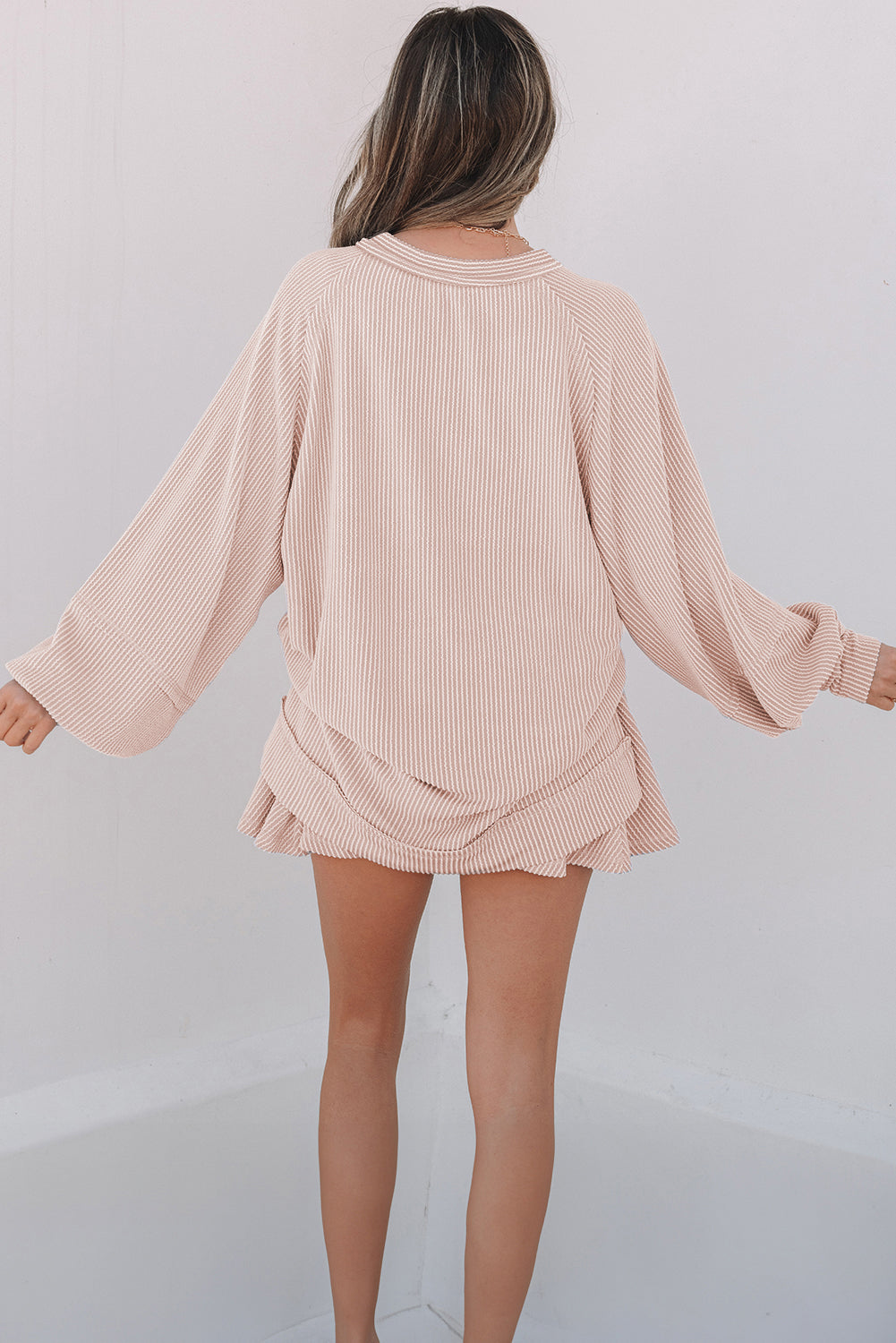 LivelyLooks Corded Lantern Sleeve Top High Waist Ruffled Mini Skort Set women's fashion