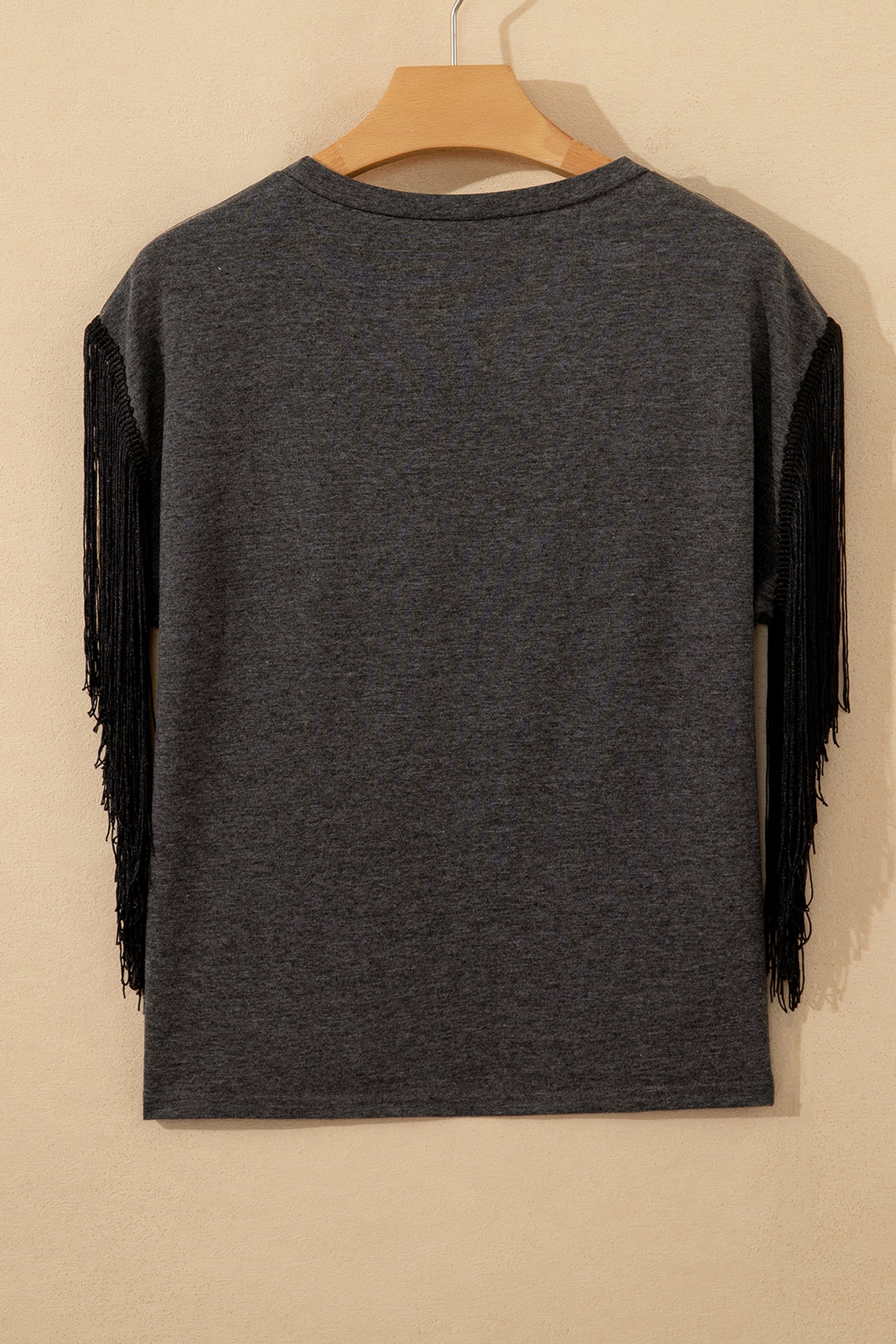 LivelyLooks Carbon Grey YEE HAW Fringed Sleeve Western Graphic Tee women's fashion