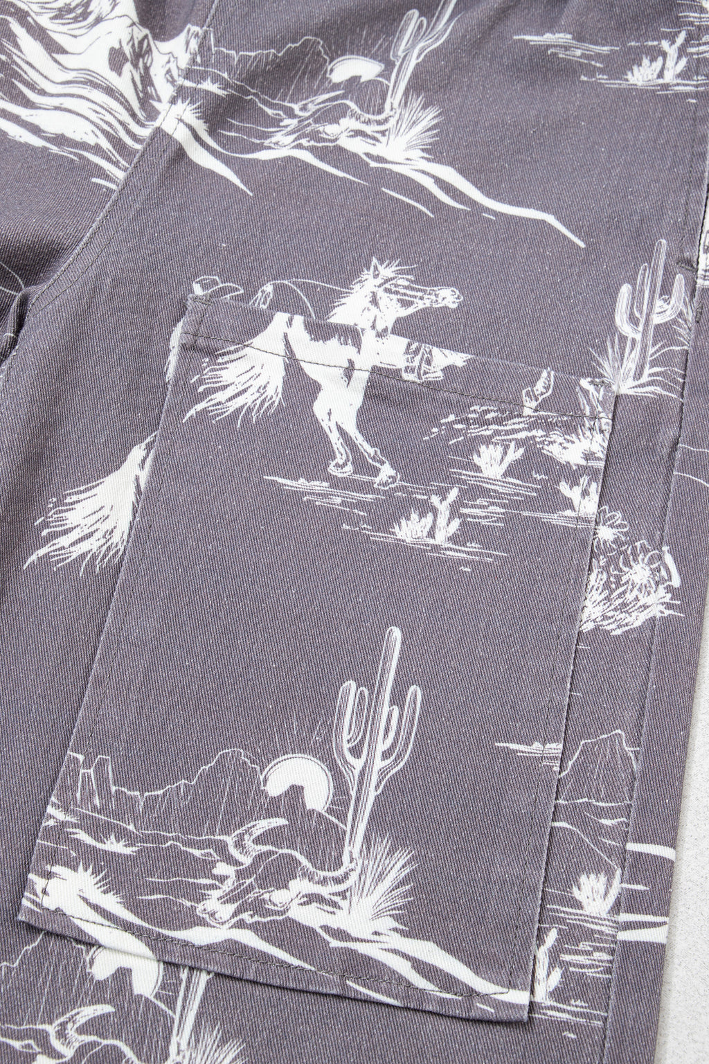 Women's Grey Wild West Print Straight Leg Jeans Elastic Waist UK 4-16