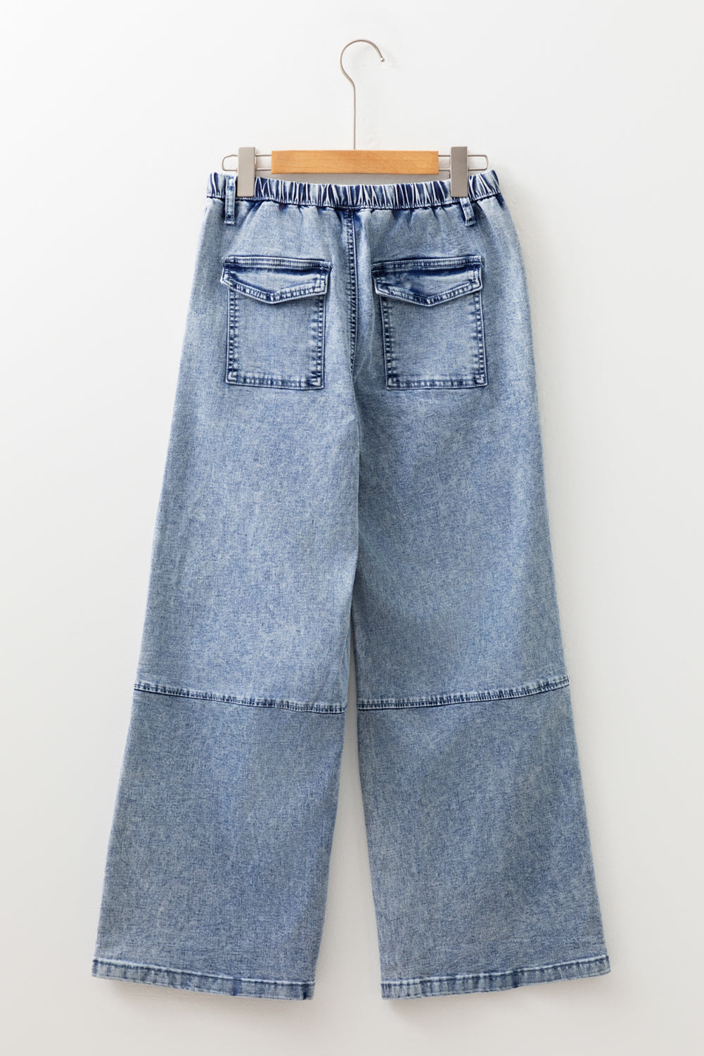 Shop Ashleigh Blue Acid Wash Exposed Seam Drawstring Elastic Waist Barrel Jeans at LivelyLooks