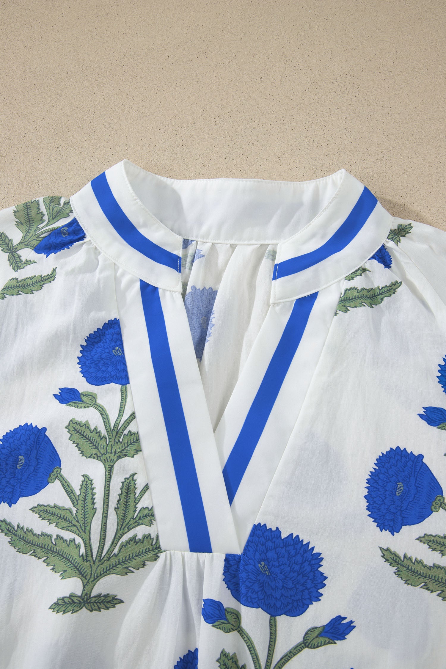 LivelyLooks Green Casual Wild Flower Print V Neck 3/4 Sleeve Blouse women's fashion