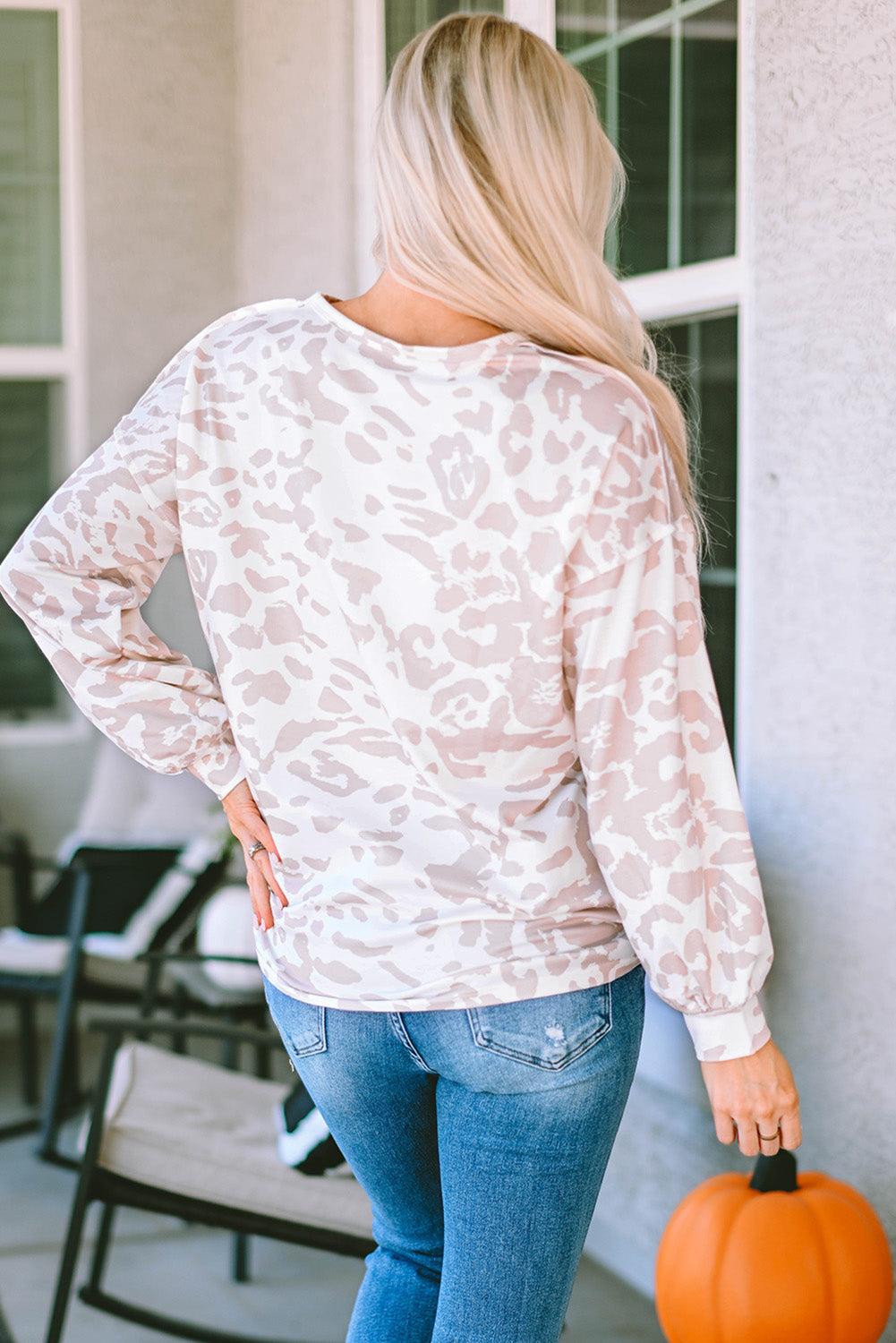 Leopard Print Puff Sleeve Knit Top Contrast Stripe Patchwork Women S-XL