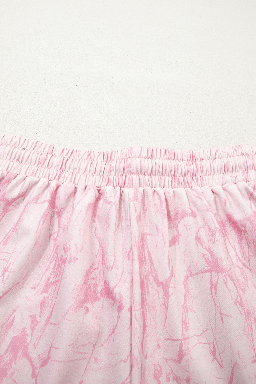 Abstract Print V-Neck Loose Tee & Drawstring Shorts Co-ord | Khaki & Pink