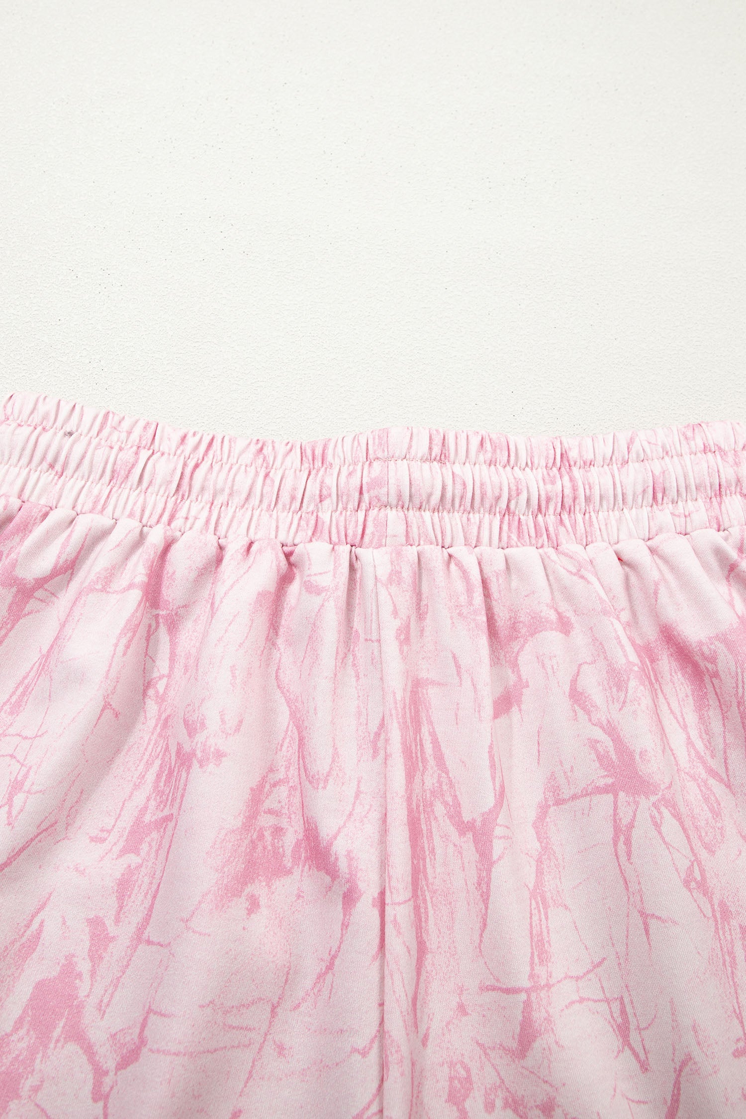 Abstract Print V-Neck Loose Tee & Drawstring Shorts Co-ord | Khaki & Pink