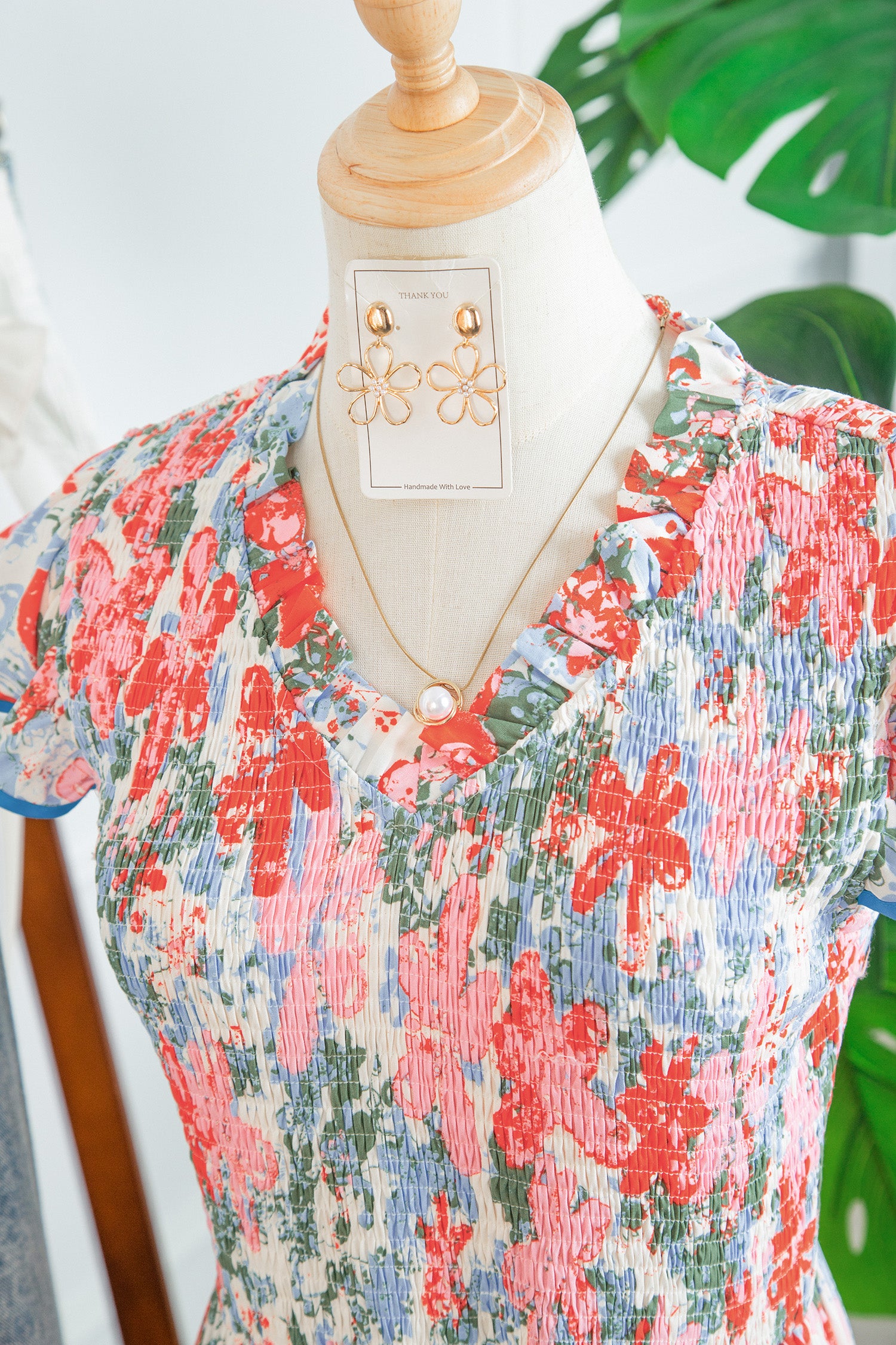 Apricot Floral Print Maxi Dress V Neck Flutter Sleeve Tiered Women S-XL