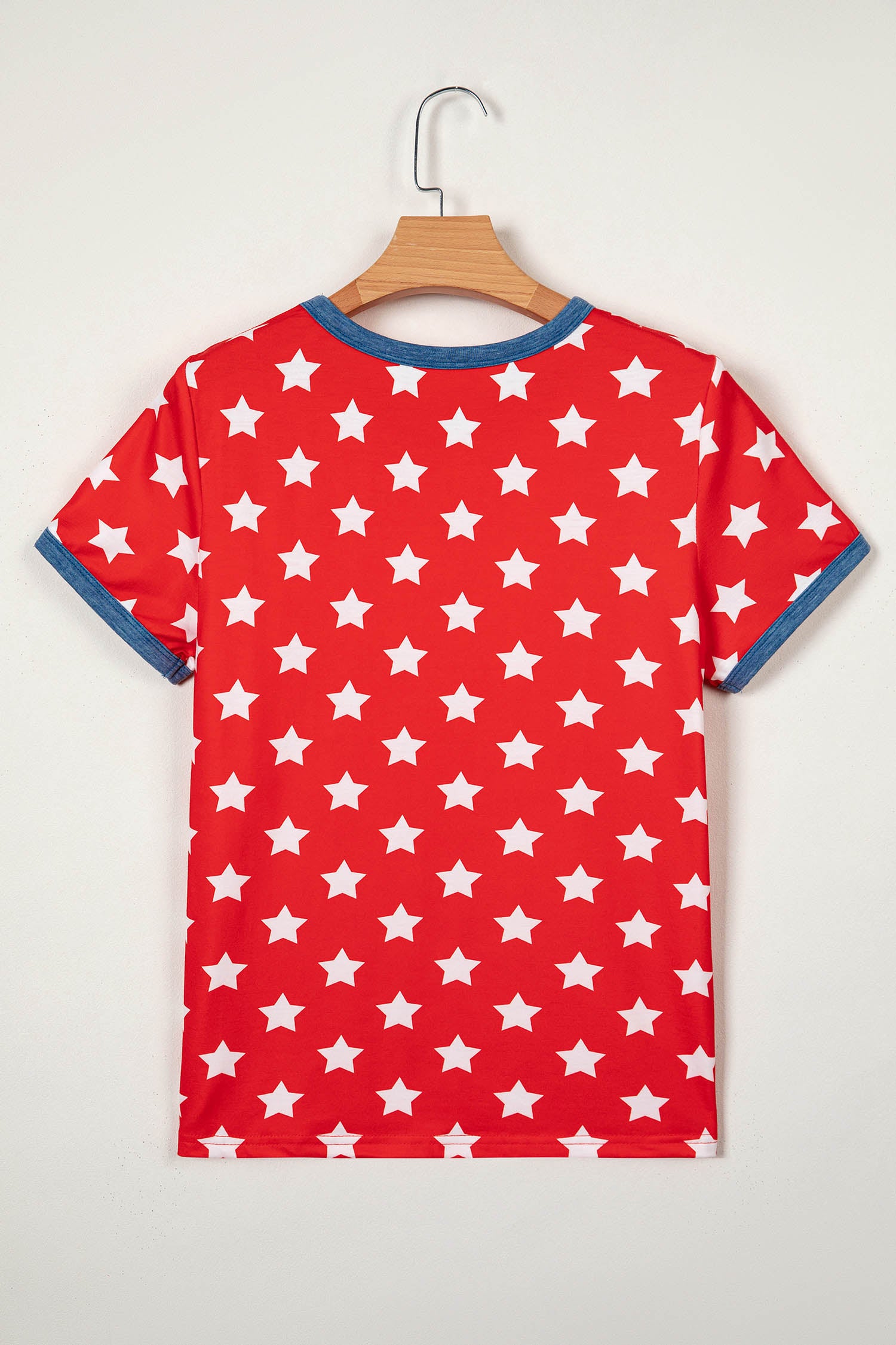 Women's Red Stars Print Colorblock Binding Tape Collar Cuff Viscose Tunic Top at LivelyLooks