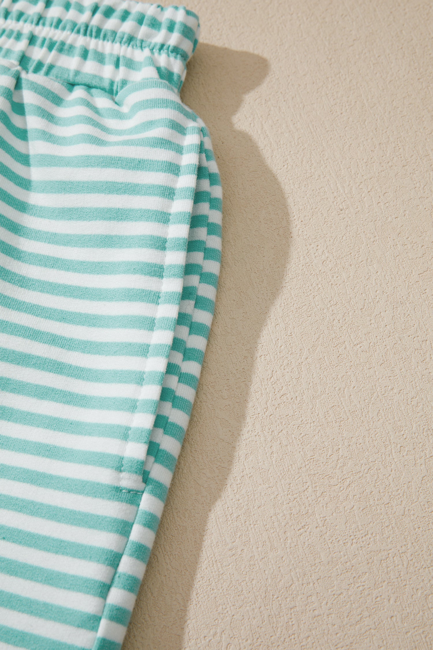 Striped Cuffed Sleeve Mock Neck Tee & Shorts Co-ord | Sky Blue, Pink & Green