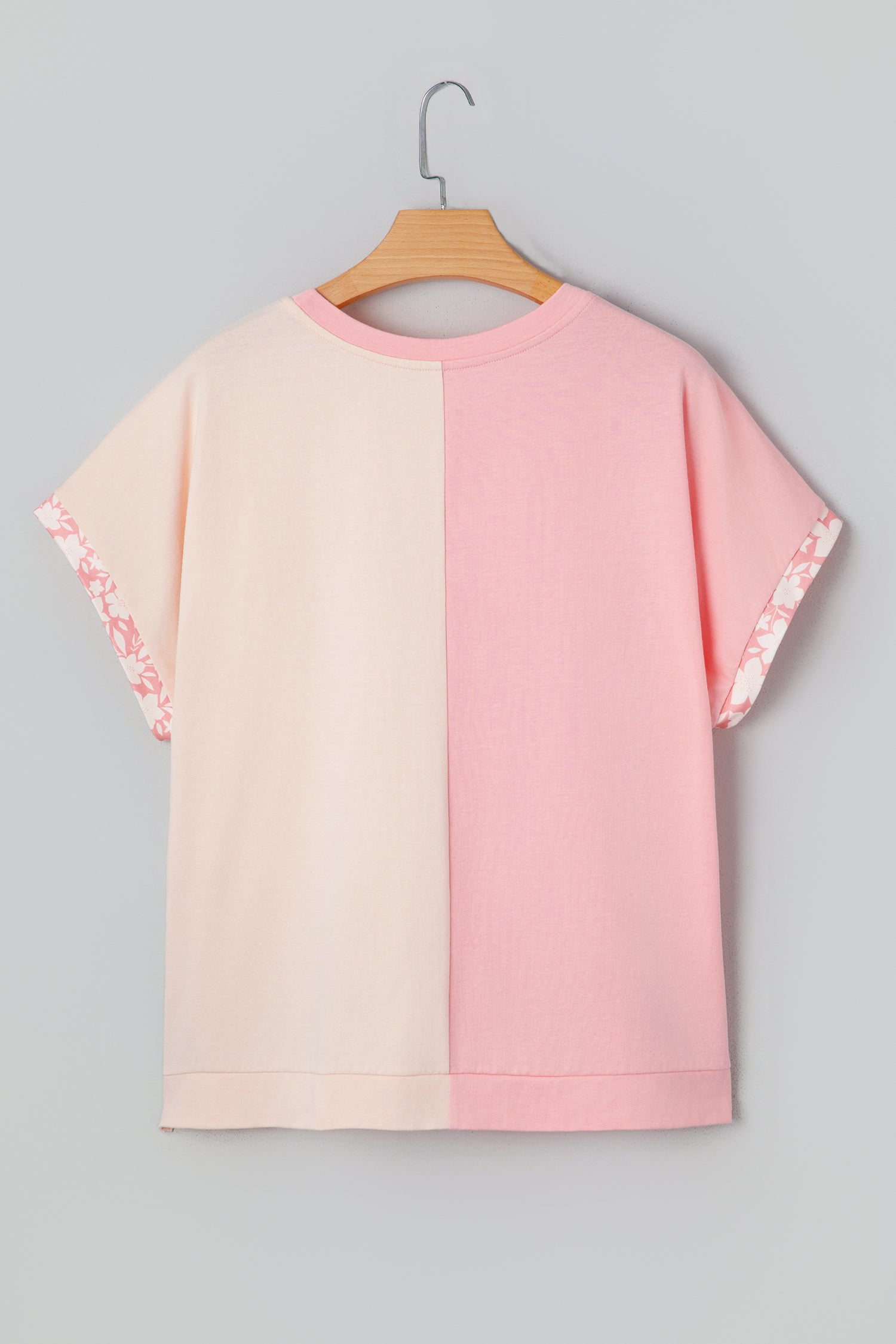 Beige Colour Block Flower Patch Loose T-Shirt | Casual Top