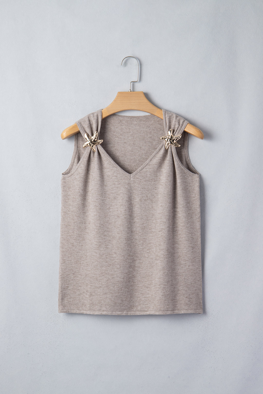 Women's Gray Morn Metal Star Detail V Neck Sweater Knit Tank Top at LivelyLooks