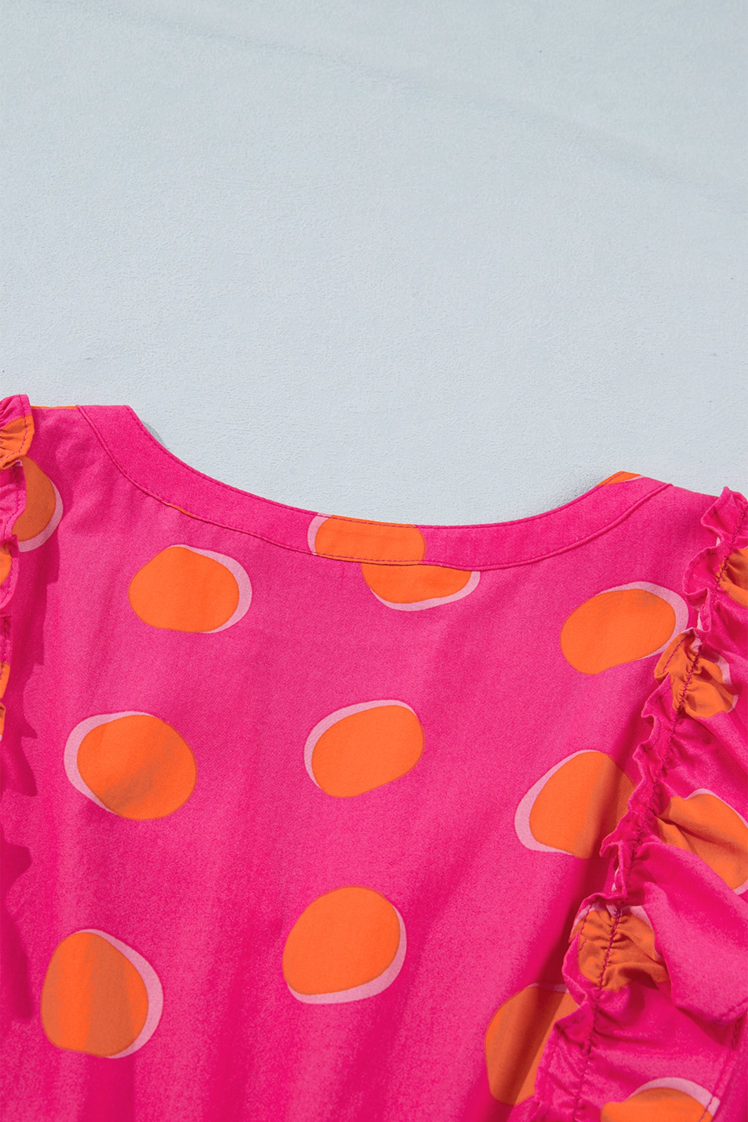 Rose Polka Dot V-Neck Ruffle Short Sleeve Knot Waist Mini Dress