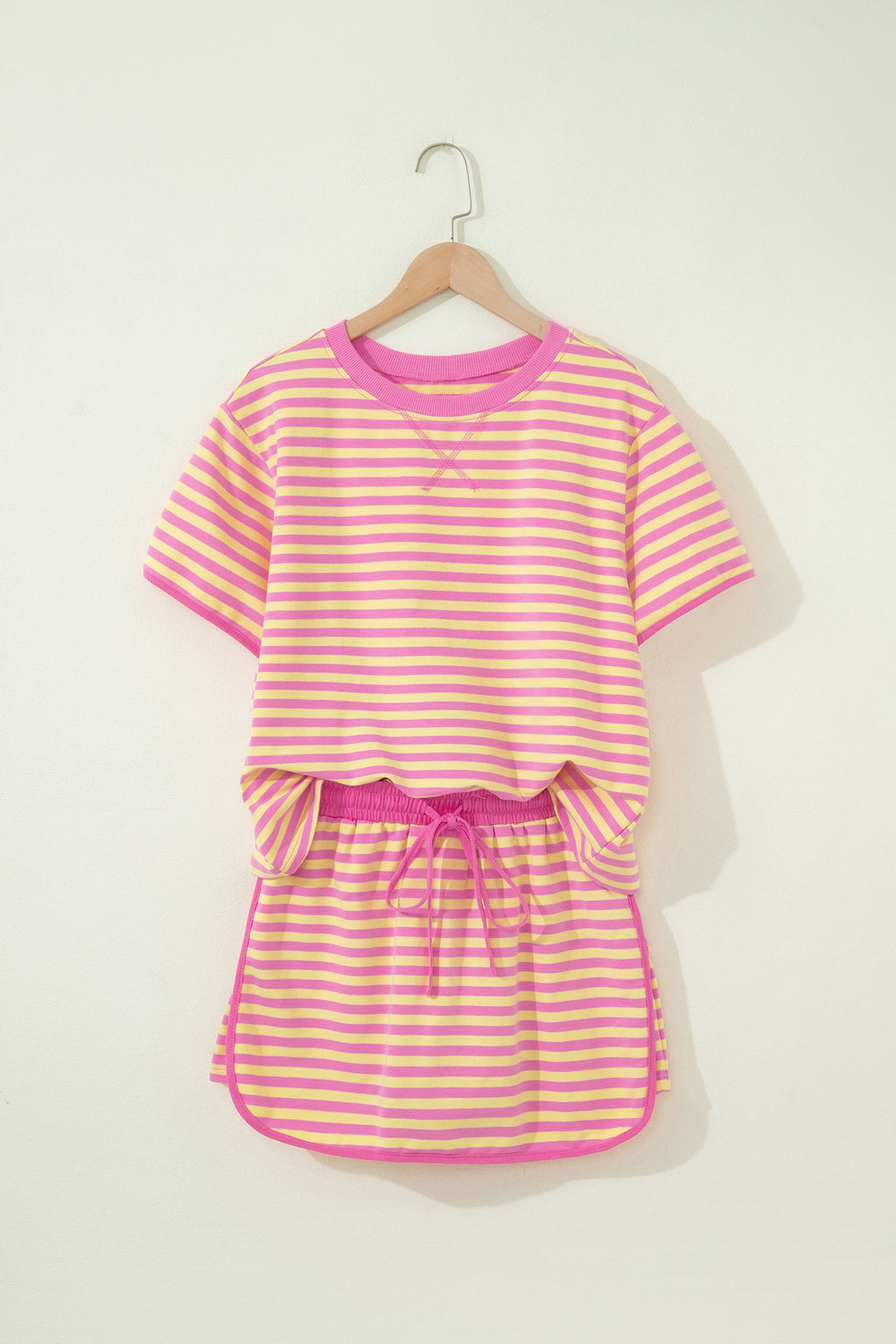 Striped Short Sleeve Top & Mini Skirt Set – Pink & Blue